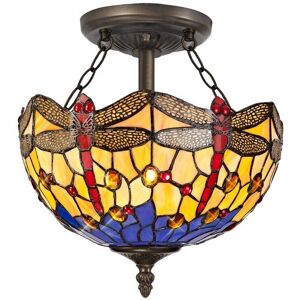 Luminosa Lighting Worcester 2 Light Semi Flush Ceiling E27 With 30cm Tiffany Shade, Blue, Orange, Crystal, Aged Antique Brass Luminosa Lighting Worcester 2 Light Semi Flush Ceiling E27 With 30cm Tiffany Shade, Blue, Orange, Crystal, Aged Antique Brass