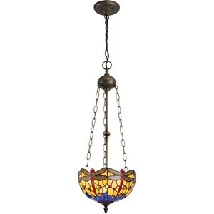 Luminosa Lighting Worcester 3 Light Uplighter Ceiling Pendant E27 With 30cm Tiffany Shade, Blue, Orange, Crystal, Aged Antique Brass Luminosa Lighting Worcester 3 Light Uplighter Ceiling Pendant E27 With 30cm Tiffany Shade, Blue, Orange, Crystal, Aged Antique Brass