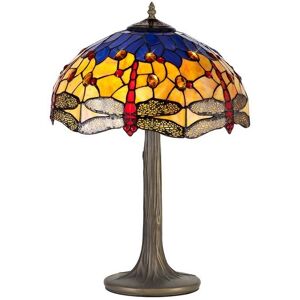 Luminosa Lighting Worcester 2 Light Tree Like Table Lamp E27 With 40cm Tiffany Shade, Blue, Orange, Crystal, Aged Antique Brass Luminosa Lighting Worcester 2 Light Tree Like Table Lamp E27 With 40cm Tiffany Shade, Blue, Orange, Crystal, Aged Antique Brass