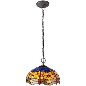 Luminosa Lighting Worcester 2 Light Downlighter Ceiling Pendant E27 With 40cm Tiffany Shade, Blue, Orange, Crystal, Aged Antique Brass Luminosa Lighting Worcester 2 Light Downlighter Ceiling Pendant E27 With 40cm Tiffany Shade, Blue, Orange, Crystal, Aged Antique Brass