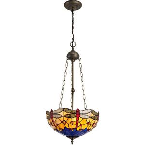 Luminosa Lighting Worcester 3 Light Uplighter Ceiling Pendant E27 With 40cm Tiffany Shade, Blue, Orange, Crystal, Aged Antique Brass Luminosa Lighting Worcester 3 Light Uplighter Ceiling Pendant E27 With 40cm Tiffany Shade, Blue, Orange, Crystal, Aged Antique Brass