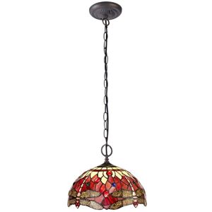 Luminosa Lighting Worcester 2 Light Downlighter Ceiling Pendant E27 With 30cm Tiffany Shade, Purple, Pink, Crystal, Aged Antique Brass Luminosa Lighting Worcester 2 Light Downlighter Ceiling Pendant E27 With 30cm Tiffany Shade, Purple, Pink, Crystal, Aged Antique Brass