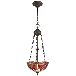 Luminosa Lighting Worcester 2 Light Uplighter Ceiling Pendant E27 With 30cm Tiffany Shade, Purple, Pink, Crystal, Aged Antique Brass Luminosa Lighting Worcester 2 Light Uplighter Ceiling Pendant E27 With 30cm Tiffany Shade, Purple, Pink, Crystal, Aged Antique Brass