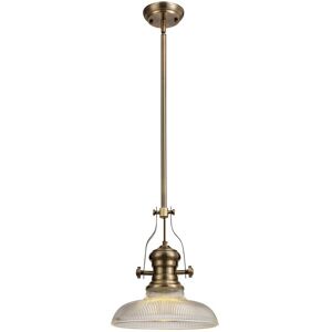 Luminosa Lighting Cairo Telescopic Dome Ceiling Pendant E27 With 30cm Round Glass Shade, Antique Brass, Clear Luminosa Lighting Cairo Telescopic Dome Ceiling Pendant E27 With 30cm Round Glass Shade, Antique Brass, Clear