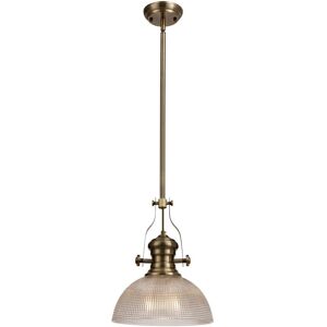 Luminosa Lighting Cairo Telescopic Dome Ceiling Pendant E27 With 30cm Prismatic Glass Shade, Antique Brass, Clear Luminosa Lighting Cairo Telescopic Dome Ceiling Pendant E27 With 30cm Prismatic Glass Shade, Antique Brass, Clear