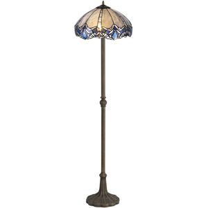 Luminosa Lighting Worcester 2 Light Leaf Design Floor Lamp E27 With 40cm Tiffany Shade, Blue, Clear Crystal, Aged Antique Brass Luminosa Lighting Worcester 2 Light Leaf Design Floor Lamp E27 With 40cm Tiffany Shade, Blue, Clear Crystal, Aged Antique Brass