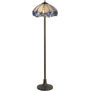 Luminosa Lighting Worcester 2 Light Stepped Design Floor Lamp E27 With 40cm Tiffany Shade, Blue, Clear Crystal, Aged Antique Brass Luminosa Lighting Worcester 2 Light Stepped Design Floor Lamp E27 With 40cm Tiffany Shade, Blue, Clear Crystal, Aged Antique Brass