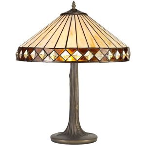 Luminosa Lighting Worcester 2 Light Tree Like Table Lamp E27 With 40cm Tiffany Shade, Amber, Crystal, Aged Antique Brass Luminosa Lighting Worcester 2 Light Tree Like Table Lamp E27 With 40cm Tiffany Shade, Amber, Crystal, Aged Antique Brass