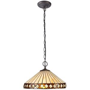 Luminosa Lighting Worcester 2 Light Downlighter Ceiling Pendant E27 With 40cm Tiffany Shade, Amber, Crystal, Aged Antique Brass Luminosa Lighting Worcester 2 Light Downlighter Ceiling Pendant E27 With 40cm Tiffany Shade, Amber, Crystal, Aged Antique Brass