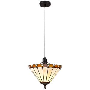 Luminosa Lighting Worcester 1 Light Uplighter Ceiling Pendant E27 With 30cm Tiffany Shade, Amber, Crystal, Black Luminosa Lighting Worcester 1 Light Uplighter Ceiling Pendant E27 With 30cm Tiffany Shade, Amber, Crystal, Black