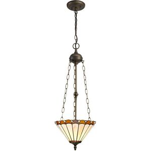 Luminosa Lighting Worcester 3 Light Uplighter Ceiling Pendant E27 With 30cm Tiffany Shade, Amber, Crystal, Aged Antique Brass Luminosa Lighting Worcester 3 Light Uplighter Ceiling Pendant E27 With 30cm Tiffany Shade, Amber, Crystal, Aged Antique Brass