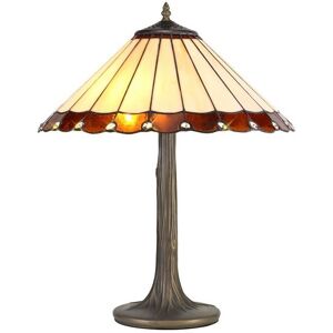Luminosa Lighting Worcester 2 Light Tree Like Table Lamp E27 With 40cm Tiffany Shade, Amber, Crystal, Aged Antique Brass Luminosa Lighting Worcester 2 Light Tree Like Table Lamp E27 With 40cm Tiffany Shade, Amber, Crystal, Aged Antique Brass