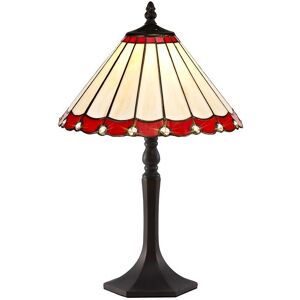 Luminosa Lighting Worcester 1 Light Octagonal Table Lamp E27 With 30cm Tiffany Shade, Red, Crystal, Aged Antique Brass Luminosa Lighting Worcester 1 Light Octagonal Table Lamp E27 With 30cm Tiffany Shade, Red, Crystal, Aged Antique Brass