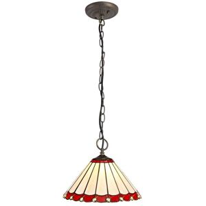 Luminosa Lighting Worcester 3 Light Downlighter Ceiling Pendant E27 With 30cm Tiffany Shade, Red, Crystal, Aged Antique Brass Luminosa Lighting Worcester 3 Light Downlighter Ceiling Pendant E27 With 30cm Tiffany Shade, Red, Crystal, Aged Antique Brass