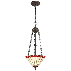 Luminosa Lighting Worcester 2 Light Uplighter Ceiling Pendant E27 With 30cm Tiffany Shade, Red, Crystal, Aged Antique Brass Luminosa Lighting Worcester 2 Light Uplighter Ceiling Pendant E27 With 30cm Tiffany Shade, Red, Crystal, Aged Antique Brass