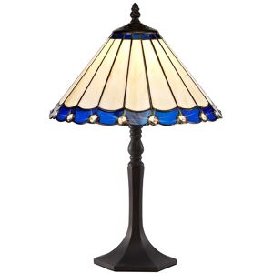 Luminosa Lighting Worcester 1 Light Octagonal Table Lamp E27 With 30cm Tiffany Shade, Blue, Crystal, Aged Antique Brass Luminosa Lighting Worcester 1 Light Octagonal Table Lamp E27 With 30cm Tiffany Shade, Blue, Crystal, Aged Antique Brass