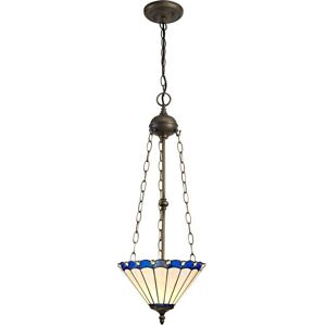 Luminosa Lighting Worcester 3 Light Uplighter Ceiling Pendant E27 With 30cm Tiffany Shade, Blue, Crystal, Aged Antique Brass Luminosa Lighting Worcester 3 Light Uplighter Ceiling Pendant E27 With 30cm Tiffany Shade, Blue, Crystal, Aged Antique Brass