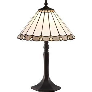 Luminosa Lighting Worcester 1 Light Octagonal Table Lamp E27 With 30cm Tiffany Shade, Grey, Crystal, Aged Antique Brass Luminosa Lighting Worcester 1 Light Octagonal Table Lamp E27 With 30cm Tiffany Shade, Grey, Crystal, Aged Antique Brass