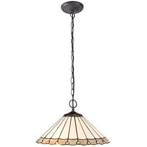 Luminosa Lighting Worcester 2 Light Downlighter Ceiling Pendant E27 With 40cm Tiffany Shade, Grey, Crystal, Aged Antique Brass Luminosa Lighting Worcester 2 Light Downlighter Ceiling Pendant E27 With 40cm Tiffany Shade, Grey, Crystal, Aged Antique Brass