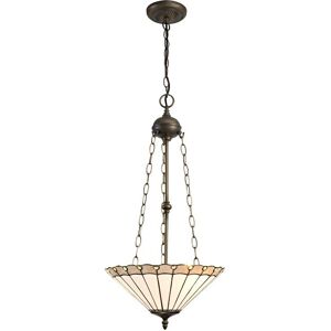 Luminosa Lighting Worcester 3 Light Uplighter Ceiling Pendant E27 With 40cm Tiffany Shade, Grey, Crystal, Aged Antique Brass Luminosa Lighting Worcester 3 Light Uplighter Ceiling Pendant E27 With 40cm Tiffany Shade, Grey, Crystal, Aged Antique Brass