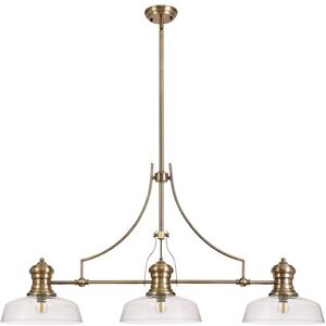 Luminosa Lighting Cairo 3 Light Telescopic Ceiling Pendant E27 With 30cm Flat Round Glass Shade, Antique Brass, Clear Luminosa Lighting Cairo 3 Light Telescopic Ceiling Pendant E27 With 30cm Flat Round Glass Shade, Antique Brass, Clear