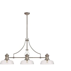 Luminosa Lighting Cairo 3 Light Telescopic Ceiling Pendant E27 With 30cm Flat Round Glass Shade, Polished Nickel, Clear Luminosa Lighting Cairo 3 Light Telescopic Ceiling Pendant E27 With 30cm Flat Round Glass Shade, Polished Nickel, Clear