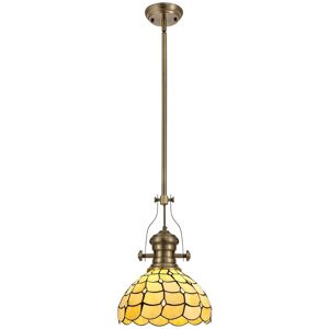 Luminosa Lighting Lincoln 1 Light Telescopic Ceiling Pendant E27 With 30cm Tiffany Shade, Antique Brass, Beige, Clear Crystal Luminosa Lighting Lincoln 1 Light Telescopic Ceiling Pendant E27 With 30cm Tiffany Shade, Antique Brass, Beige, Clear Crystal