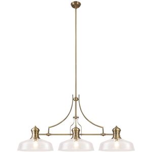 Luminosa Lighting Cairo Linear Ceiling Pendant With 38cm Flat Round Shade, 3 x E27, Antique Brass, Clear Glass Luminosa Lighting Cairo Linear Ceiling Pendant With 38cm Flat Round Shade, 3 x E27, Antique Brass, Clear Glass