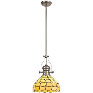 Luminosa Lighting Lincoln 1 Light Telescopic Ceiling Pendant E27 With 30cm Tiffany Shade, Polished Nickel, Beige, Clear Crystal Luminosa Lighting Lincoln 1 Light Telescopic Ceiling Pendant E27 With 30cm Tiffany Shade, Polished Nickel, Beige, Clear Crystal