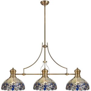 Luminosa Lighting Chazy 3 Light Telescopic Ceiling Pendant E27 With 30cm Tiffany Shade, Antique Brass, Blue, Clear Crystal Luminosa Lighting Chazy 3 Light Telescopic Ceiling Pendant E27 With 30cm Tiffany Shade, Antique Brass, Blue, Clear Crystal