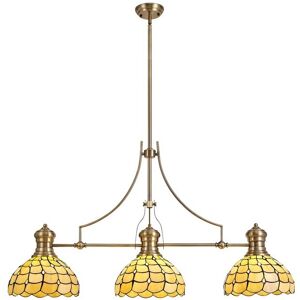 Luminosa Lighting Lincoln 3 Light Telescopic Ceiling Pendant E27 With 30cm Tiffany Shade, Antique Brass, Beige, Clear Crystal Luminosa Lighting Lincoln 3 Light Telescopic Ceiling Pendant E27 With 30cm Tiffany Shade, Antique Brass, Beige, Clear Crystal