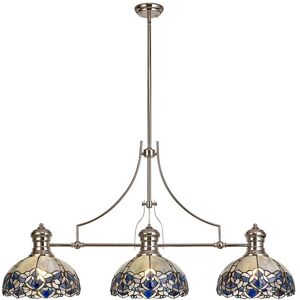 Luminosa Lighting Chazy 3 Light Telescopic Ceiling Pendant E27 With 30cm Tiffany Shade, Polished Nickel, Blue, Clear Crystal Luminosa Lighting Chazy 3 Light Telescopic Ceiling Pendant E27 With 30cm Tiffany Shade, Polished Nickel, Blue, Clear Crystal