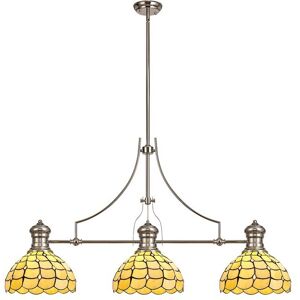 Luminosa Lighting Lincoln 3 Light Telescopic Ceiling Pendant E27 With 30cm Tiffany Shade, Polished Nickel, Beige, Clear Crystal Luminosa Lighting Lincoln 3 Light Telescopic Ceiling Pendant E27 With 30cm Tiffany Shade, Polished Nickel, Beige, Clear Crystal