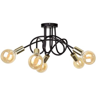 Keter Lighting Rumba Multi Arm Semi Flush Ceiling Light Black, Gold, 50cm, 5x E27 Keter Lighting Rumba Multi Arm Semi Flush Ceiling Light Black, Gold, 50cm, 5x E27