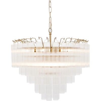 Luxia Lautrec Satin Brass Chandelier - Clear Ribbed Glass - Ceiling Light Luxia Lautrec Satin Brass Chandelier - Clear Ribbed Glass - Ceiling Light