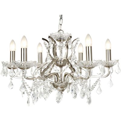 Searchlight Lighting Paris 6 Light Chandelier Satin Silver - Crystal Searchlight Lighting Paris 6 Light Chandelier Satin Silver - Crystal