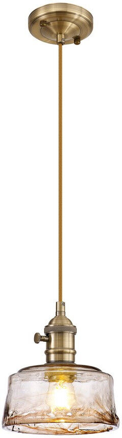 Luminosa Lighting Leyden Switched Ceiling Pendant 1.5m, E27, Antique Brass, Golden Brown Braided Cable, Brown Bowl Glass
