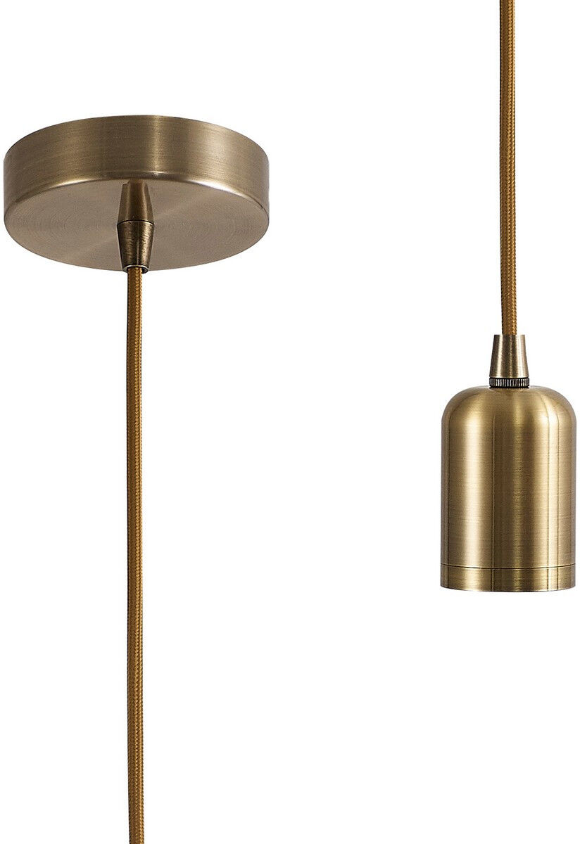 Luminosa Lighting Argyle 10cm 2m 1 Light Pendant Antique Brass/2m Golden Brown Braided Cable, E27 Max 60W, c/w Ceiling Bracket & Deeper Shade Ring