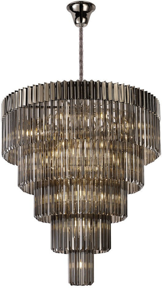 Luminosa Lighting Poland 96cm Pendant Round 5 Tier 23 Light E14, Polished Nickel/Smoked Sculpted Glass Item Weight: 48kg
