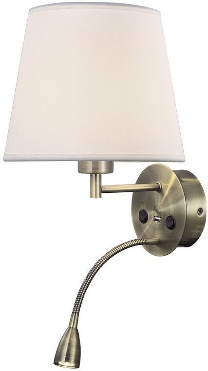 INSPIRED LIGHTING Fusion Wall + Reading Light with USB Charger, 1 x E27 (Max 20W) + 3W LED, 3000K, 210lm LED, Individually Switched, Antique Brass