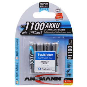 Ansmann High Capacity AAA HR03 1100mAh Rechargeable Batteries   4 Pack
