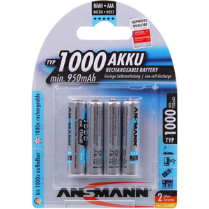 Ansmann High Capacity AAA HR03 1000mAh Rechargeable Batteries   4 Pack