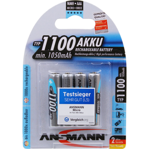 Ansmann High Capacity AAA HR03 1100mAh Rechargeable Batteries   4 Pack