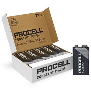 Duracell Procell Constant 9V PP3 6LR61 PC1604 Batteries   Box of 50