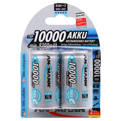 Ansmann High Capacity D HR20 10000mAh Rechargeable Batteries   2 Pack