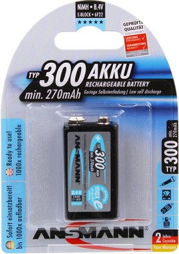 Ansmann Max-E 9V PP3 HR22 300mAh Pre-charged Rechargeable Battery   1 Pack