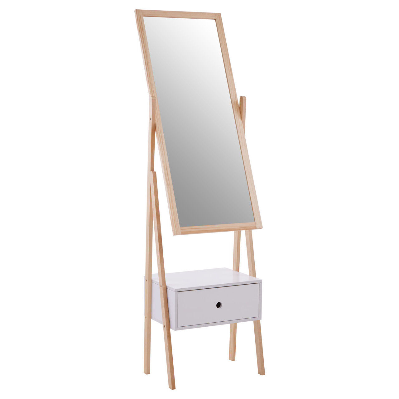 Stuttgart 1 Drawer Mirror Stand   White    Pine Wood Frame
