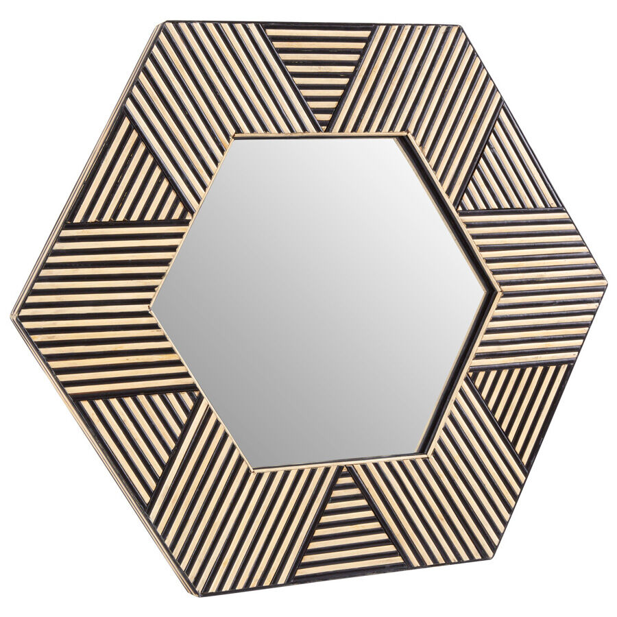 Arizona Hexagonal Wall Mirror   Black   Bamboo