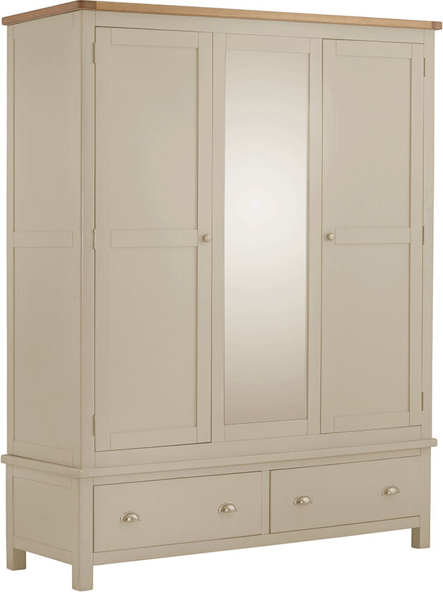Classic Portland Pebble Portland Pebble Painted Triple Wardrobe With Mirror   Grey Classic Portland Pebble Portland Pebble Painted Triple Wardrobe With Mirror   Grey