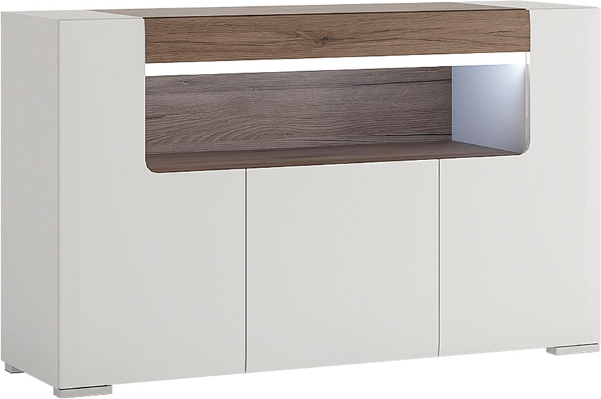 Signature White 3 Door Sideboard with Open Shelving (inc Plexi Lighting)   Self Assembly